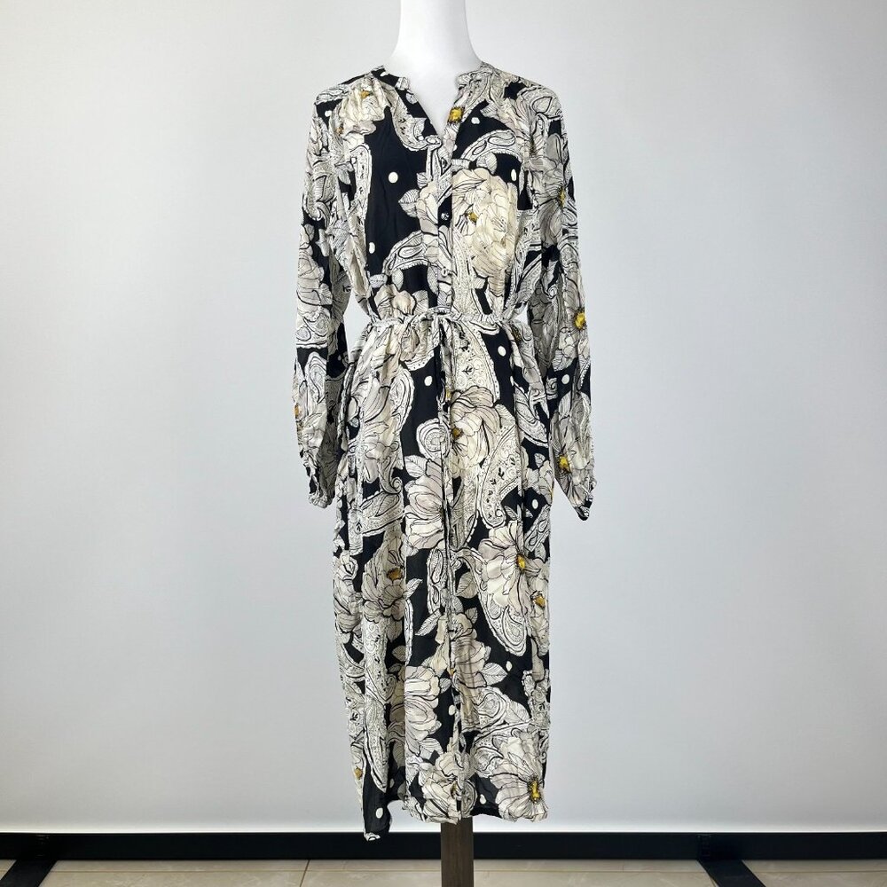 NWOT JOHNNY WAS Biya Silk Long Sleeves Floral Midi Dress Boho Chic Sz S - Picture 2 of 12